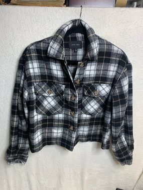 Love Tree Black and White Plaid Button-Front Shacket